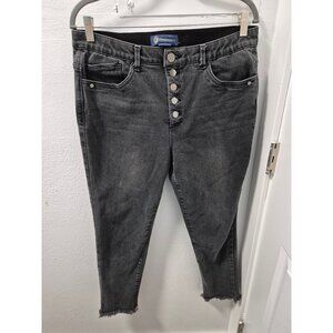 Democracy Womens "Ab"Solution High-Rise Black/Gray Button-Fly Skinny Jeans Sz 12